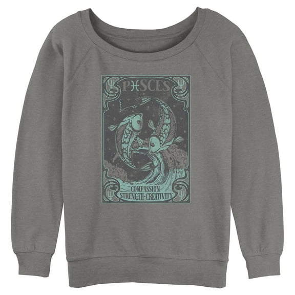 Junior's Lost Gods Vintage Pisces Card  Sweatshirt Gray Heather Small