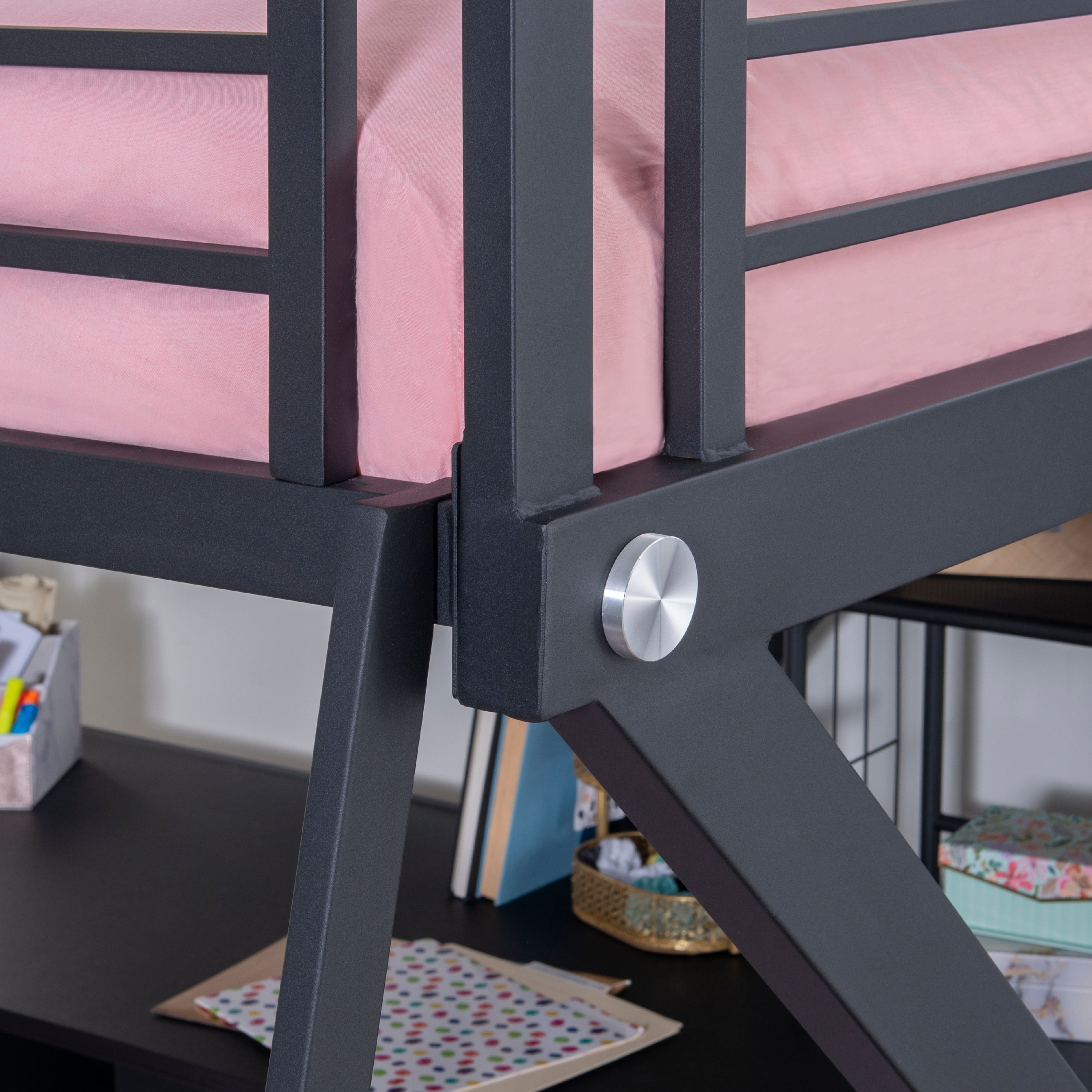Powell Pierce Sleep, Study, and Store Full Loft Bed with Built-In Ladder, Textured Black