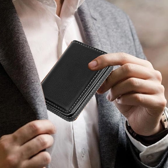 Business Card Holder Wallet PU Leather Pocket Case Magnetic Closure Slim ID Credit Card Organizer Professional Name Card Carrier for Office Travel Gift