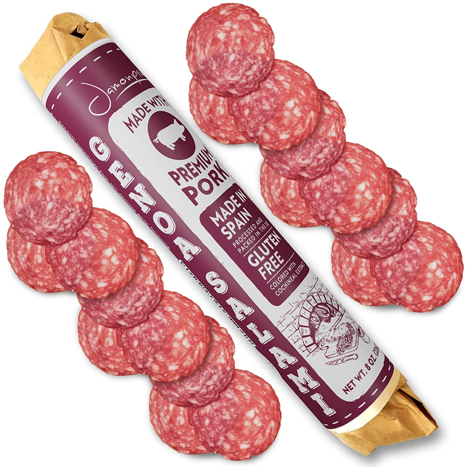 Genoa Salami Stick 8 oz Made in Spain Premium Pork Salami Sausage