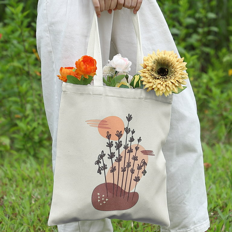 Ha-emore Canvas Tote Bag for Women Reusable Flower Tote Bag Aesthetic Tote Bag with Handles for Shopping School Supplies 2pcs, Women's, Size: One Size