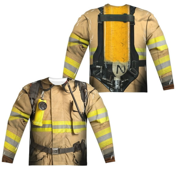 Firefighter Costume (Front - Back Print) - Regular Fit Long Sleeve Shirt - XXX-Large
