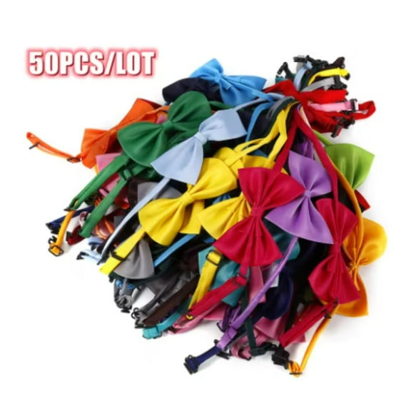 50pcs Adjustable Dog Bow Ties - Assorted Colors, Polyester Pet Grooming Accessories for Small To Large Breeds