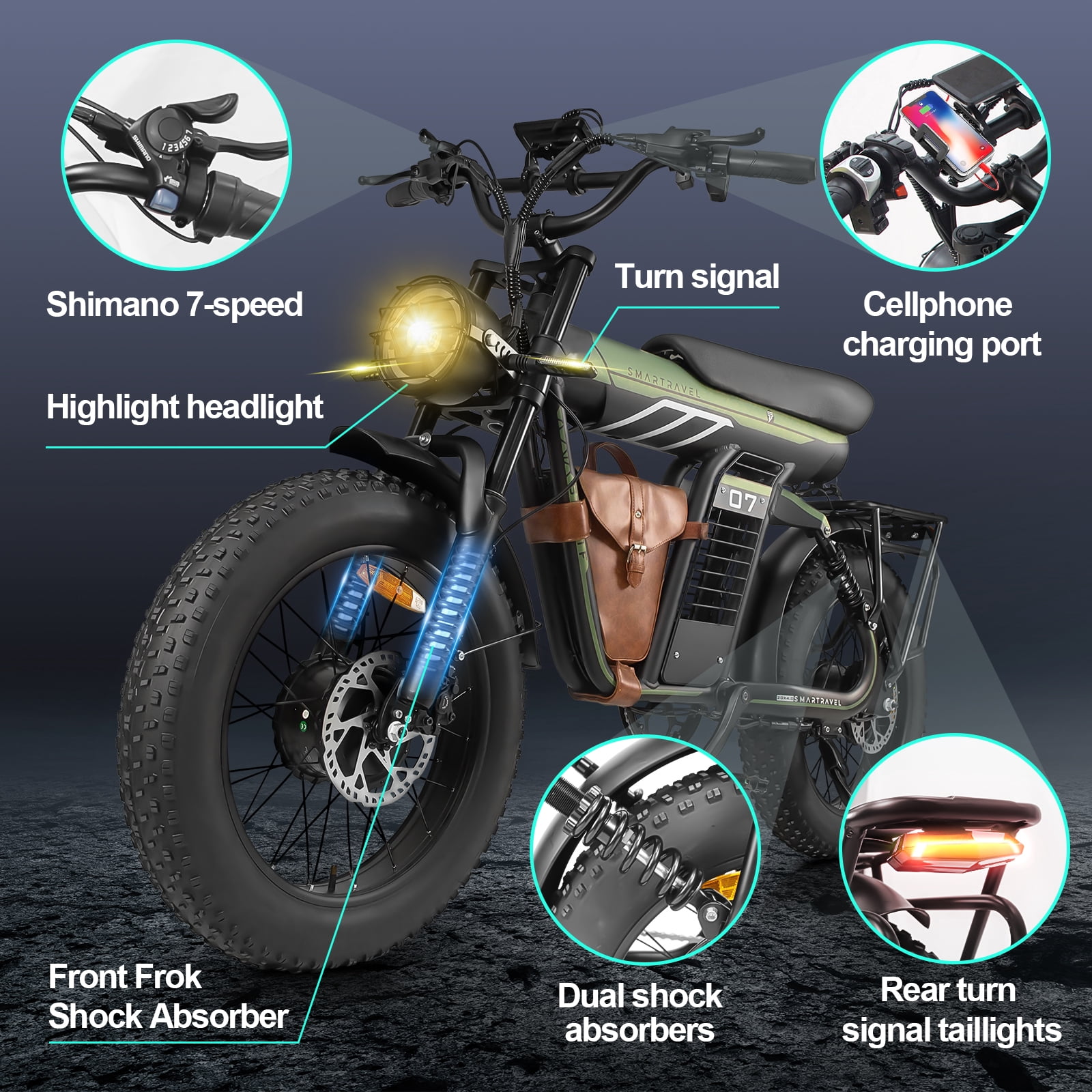 Smartravel Electric Bike for Adults,2500W Motor Electric Mountain Bike 52V 29Ah, 20"Fat Tire, 7 Speed Full Suspension,Travel Bag,UL2849