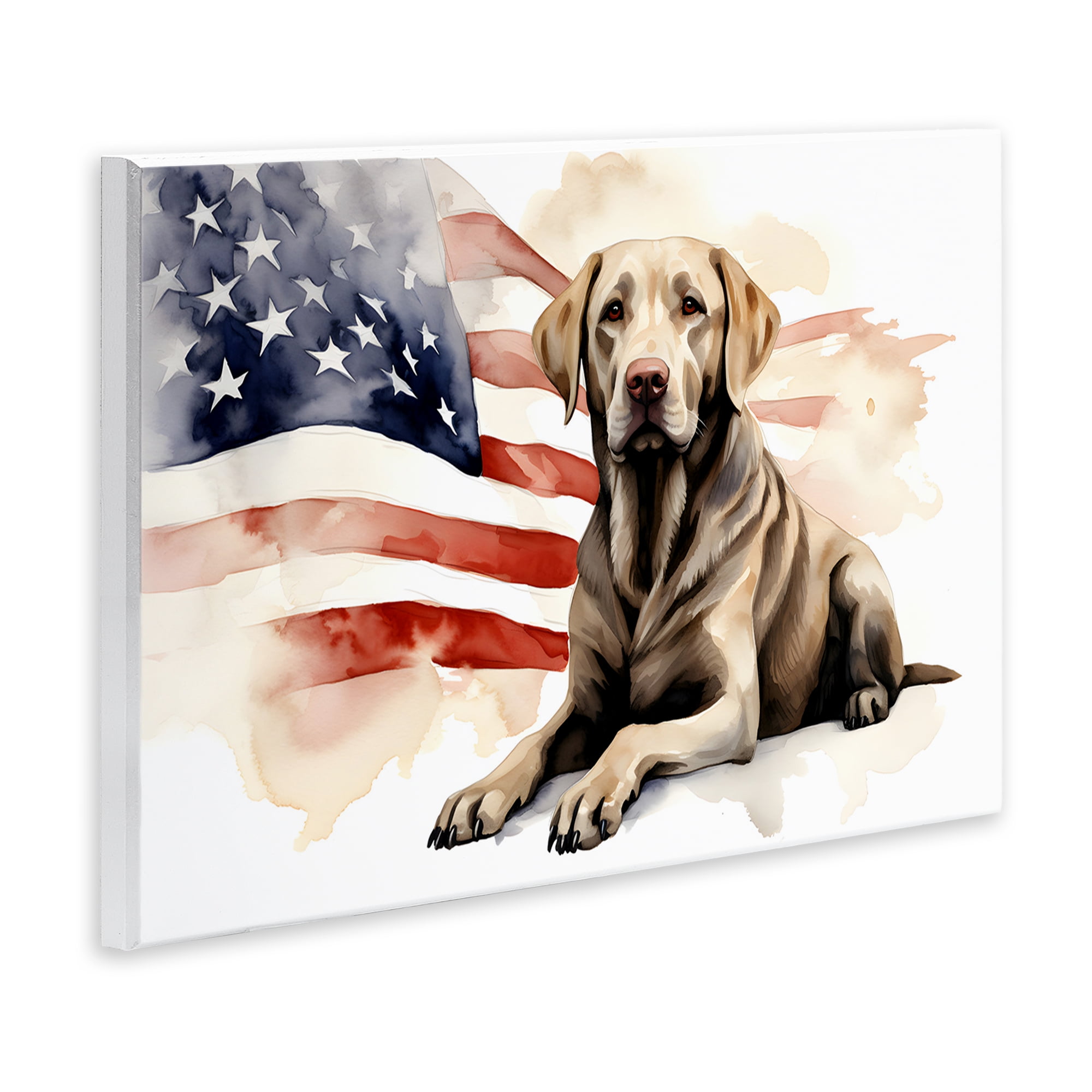 Stupell Industries Patriotic Dog with Flag Animals & Insects Painting Unframed Art Print Wall Art, 19 x 13
