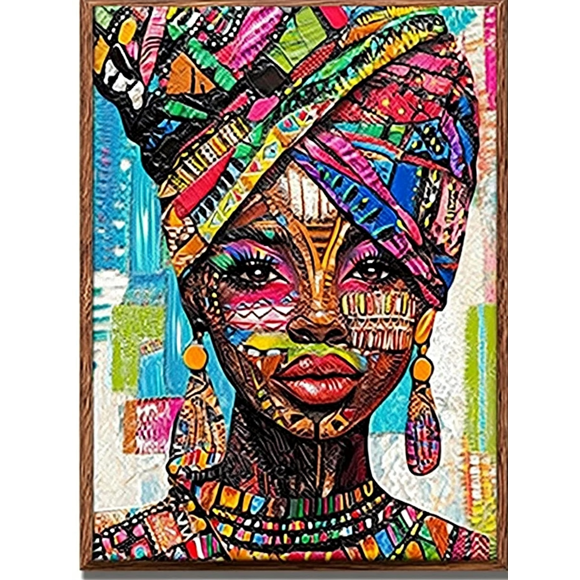 Colorful African Woman Canvas Wall Art,Suitable for Living Room,Office,Dining Room,and Decoration.