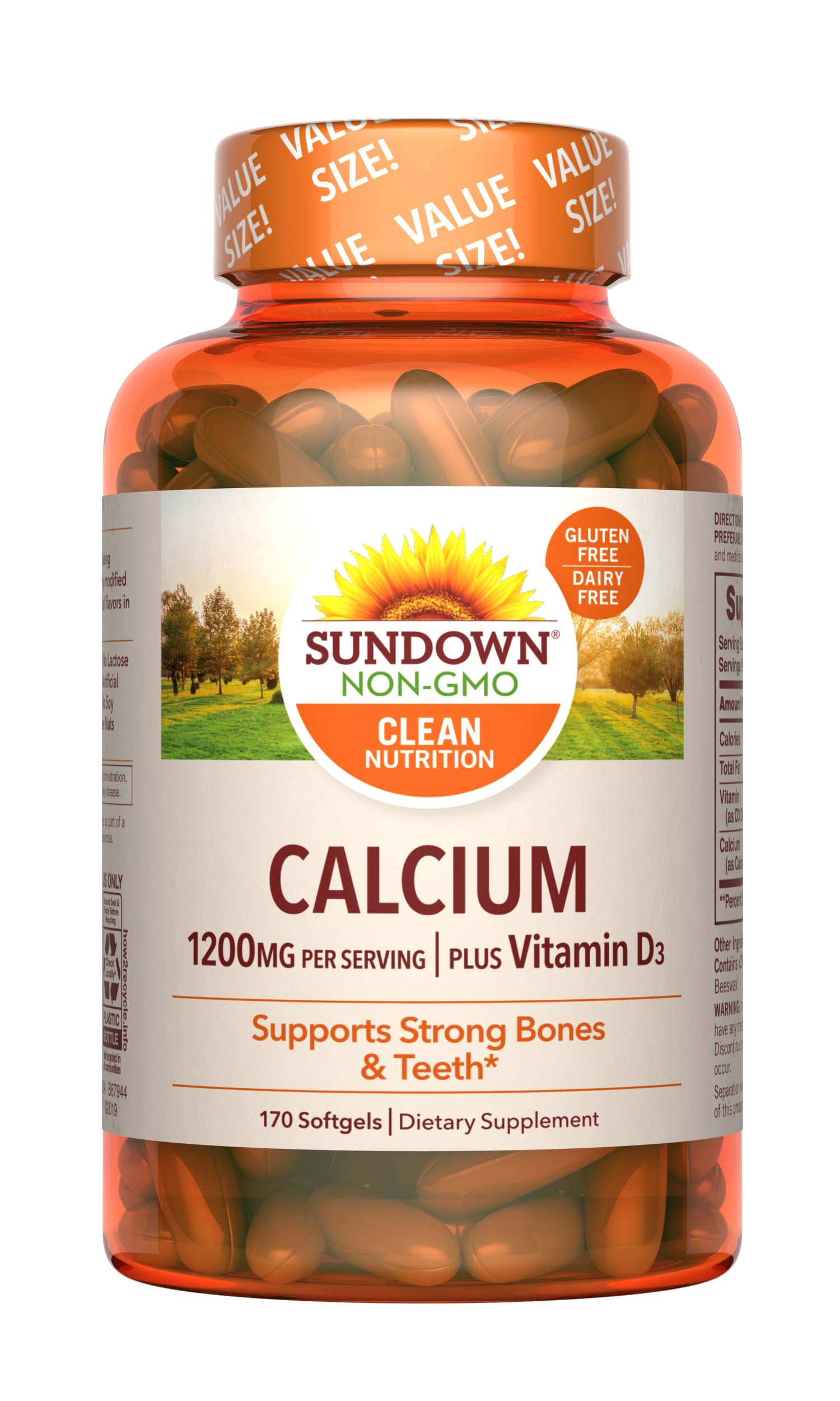 Sundown Naturals Calcium plus Vitamin D3, 1200mg, 170 Softgels
