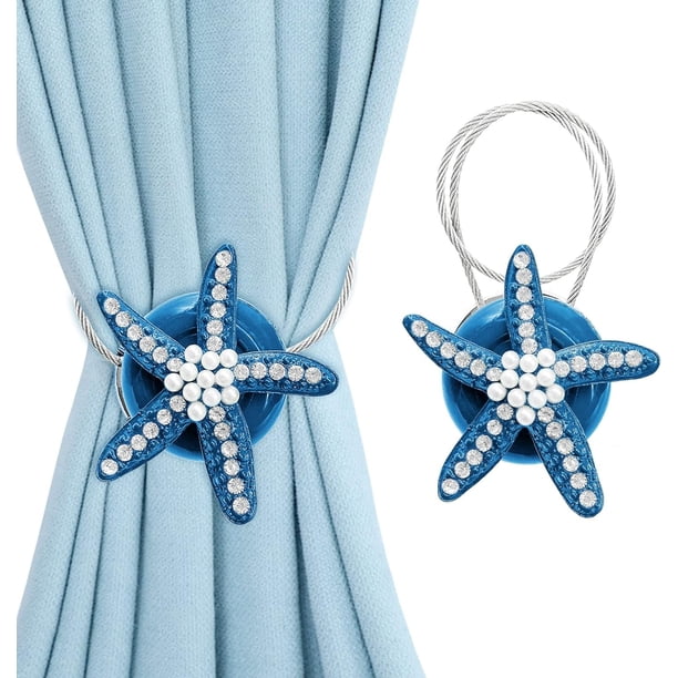 Alzapaños para cortinas, lazos magnéticos para cortinas, (Juego de 4) ganchos de sujeción para cortinas con perlas de estrella de mar, Clips para ventanas decorativas bohemias pequeñas