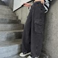 thumbnail image 4 of Qunyiney Cargo Pants for Boys Baggy Gray Faux Denim Pants Relaxed Fit with Pockets Wide Leg Pants Size120, 4 of 9