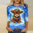 thumbnail image 1 of Meichang Chandails de Noël pour Femmes Hauts à Manches 3/4 T-Shirts Graphiques de Noël Fantaisie T-Shirts Décontractés à Col Rond Tuniques Amples T-Shirts à Enfiler Trois Quarts, 1 of 5