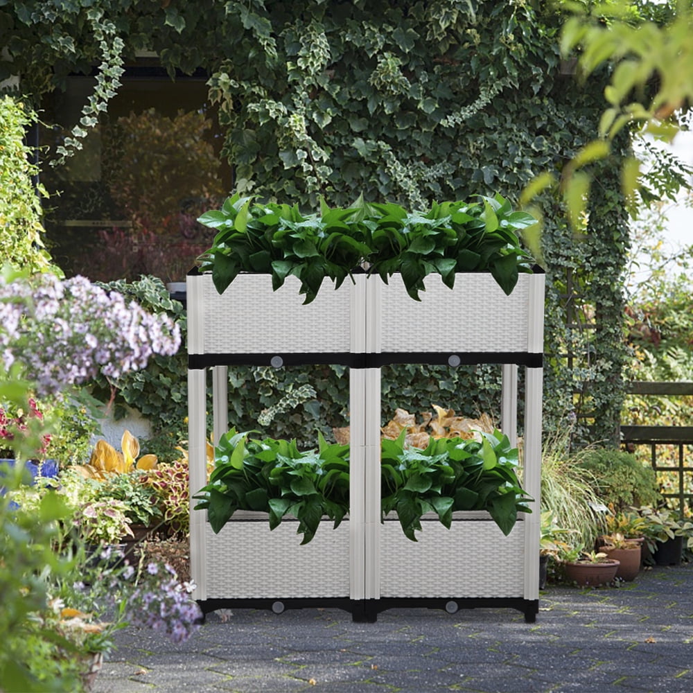 2022 Upgraded Outdoor Plastic Raised Garden Bed Kit, Indoor Self