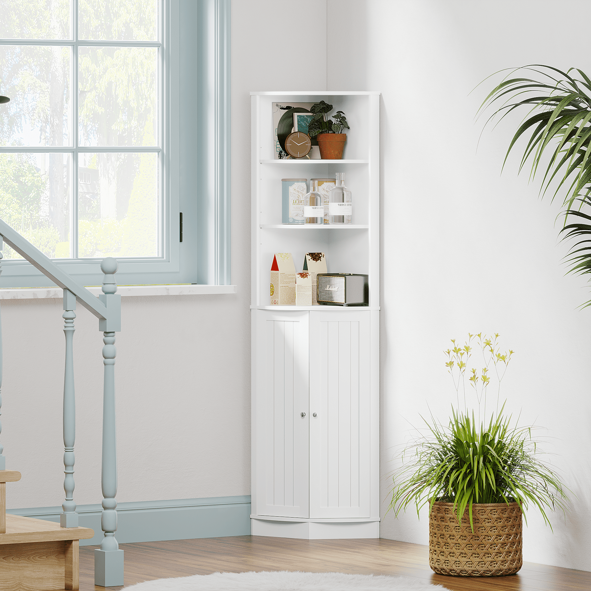 67 in Tall Corner Cabinet with 2 Doors and Adjustable Shelves, Narrow Freestanding Storage Cabinet for Bathroom, Kitchen, Living Room, Bedroom, Laundry Room, White