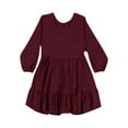 thumbnail image 2 of XYIJANI Toddler Kids Baby Girl Dress Linen Long Sleeve Solid Color Casual Dresses Soft and Warm Dress Kids Clothes (Wine,110), 2 of 5