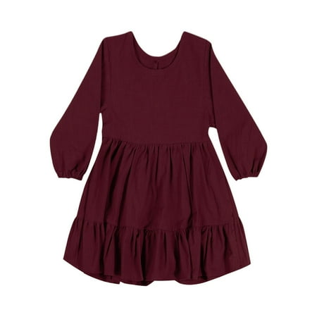

ZHAGHMIN Girls Fashion Clothes Toddler Kids Baby Girl Dress Linen Long Sleeve Solid Color Casual Dresses Soft And Warm Dress Clothes Suit Birthday Dresses for Eight Year Old Girls Summer Dresses 2T