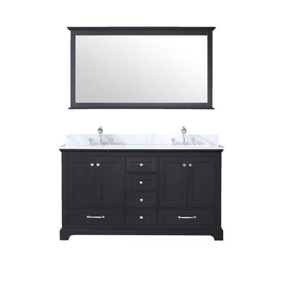 60 x 58 in. Dukes Double Vanity Set with Carrera Marble Top Ceramic Square Undermount Sinks & Mirror - Espresso with White