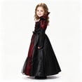 thumbnail image 5 of Pandaie Kids Girls Retro Vampire Outfit Role Play Satin Long Length Costume Gown Dress Halloween Cosplay Black,4-6 Years, 5 of 7
