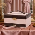 thumbnail image 2 of Casegrace 3-Tier 3D Structure Jewelry Box with Double-Sided Pull-Out Tray, Striped Color-Block PU Leather Jewelry Storage Box, Built-in Mirror, Layered Expandable Portable Jewelry Organizer Case, 2 of 10