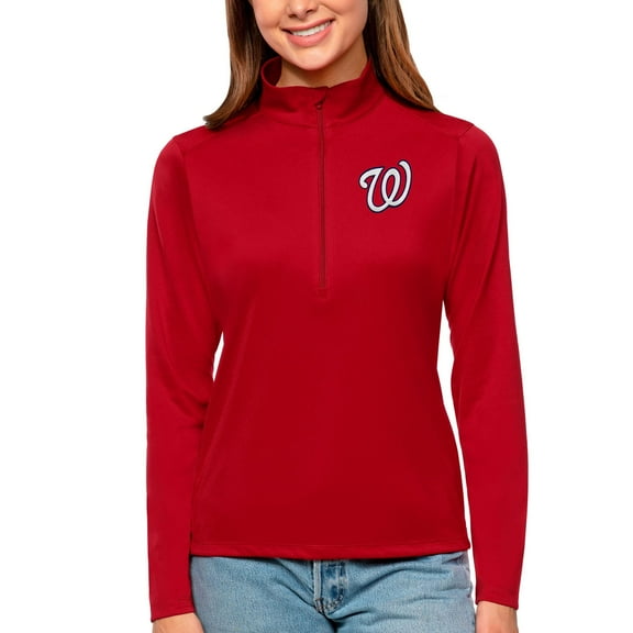 Women's Antigua Red Washington Nationals Tribute Quarter-Zip Pullover Top