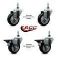 thumbnail image 2 of 3.5 Inch Black Polyurethane ½ Inch Threaded Stem Caster Set 2 Brakes SCC, 2 of 2
