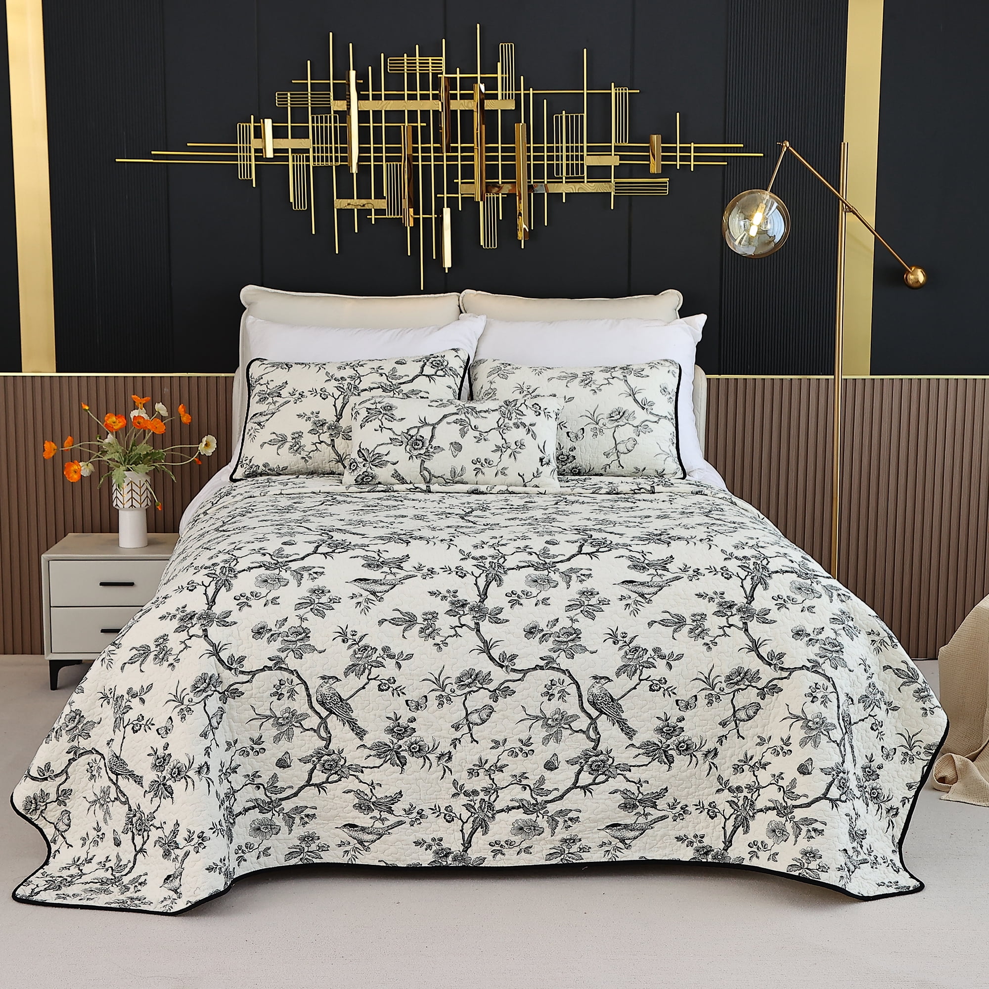 Evenhug Quilt Set 2-Piece Twin Blackbird Cotton Quilt Bedding Set With 2 Pillow Shams
