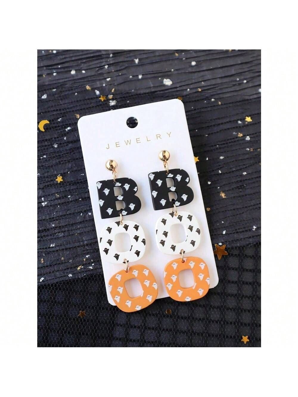 Halloween Ghost Printed Acrylic Polymer Clay Earrings Pair Party Accessories