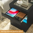 thumbnail image 6 of Set of 2 Nightstand with 2 Drawers & LED Lights & Charging Station, LED Night Stand End Side Table with Pull-Out Tray & Sliding Glass Top for Bedroom, Black, 6 of 9