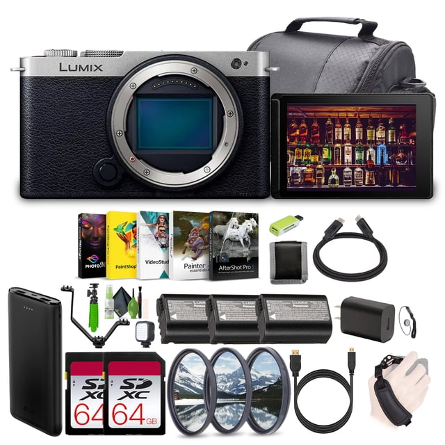 Panasonic LUMIX S9 Mirrorless Full Frame Compact Camera Body (DC-S9BODYK) for Content Creators - Silver-Bundle with 2x 64GB Memory Card + Extra Batteries and More Accessories