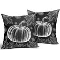 thumbnail image 2 of Black Fall Pillow Covers 18x18 Set of 2 White Pumpkin Maple Leaf Autumn Themed Thanksgiving Print Decorative Throw Pillows Outdoor Farmhouse Pillowcases Cushion Case Decor for Couch Sofa Bed, 2 of 6