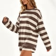 thumbnail image 5 of sdhkgrrt Women's 2 Piece Matching Lounge Set Soft Long Sleeve Round Neck Pullover Tops Drawstring Waist Shorts Striped Loose Casual Outfits Fall Tracksuit Clothing , Brown 2XL, 5 of 6