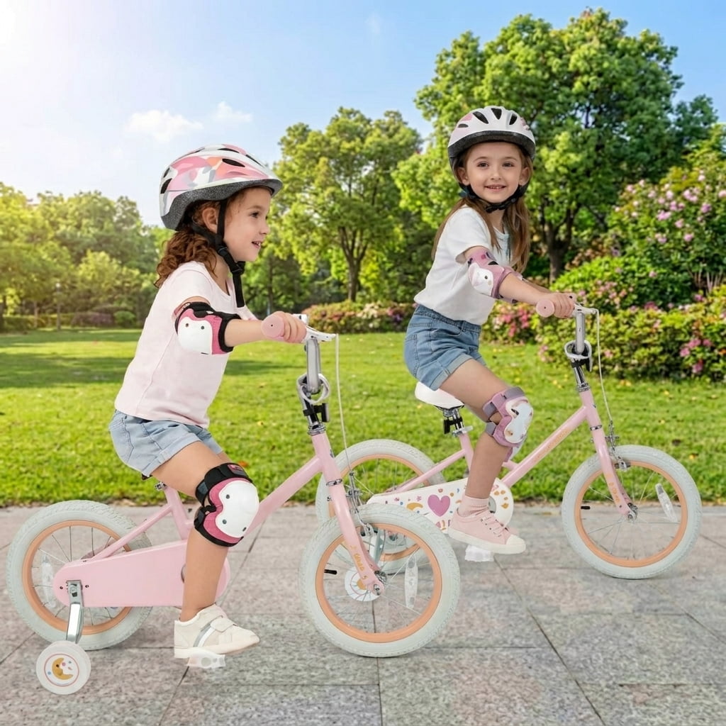Redsmile Kids Bike 12 Inch for Boys Girls Ages 3-8, Adjustable Toddler Bicycle with Training Wheels and Stars & Moon Design, Height-Adjustable Seat, 110 lb Capacity, Pink