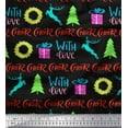 thumbnail image 1 of Soimoi Black Cotton Voile Fabric Christmas Tree & Gift Text Print Fabric by the Yard 56 Inch Wide, 1 of 3