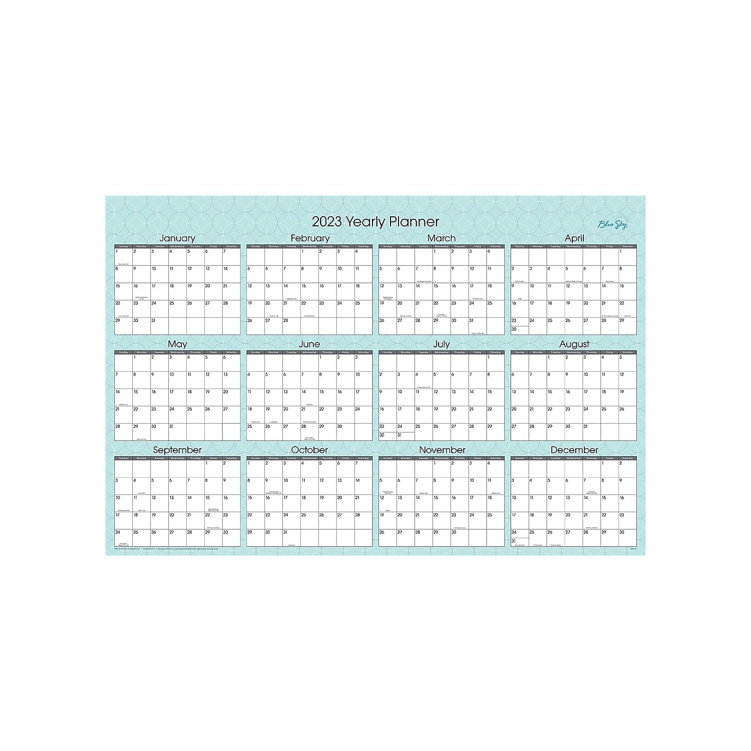 2023 Blue Sky Picadilly 24'' x 36'' Yearly Dry-Erase Wall Calendar Reversible Blue/White (100031-23)