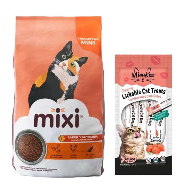 Mixi 9 Kg + MIAUKISS LICKABLE SALMON 4 PACK 56GR