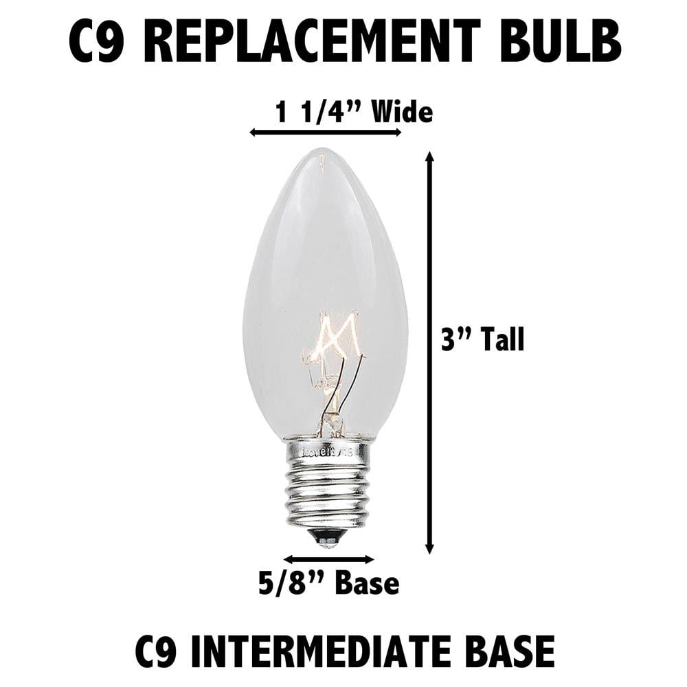 Festive Living Ceramic Multicolor C9 Incandescent Traditional Vintage Christmas Replacement Bulbs 25 Pack