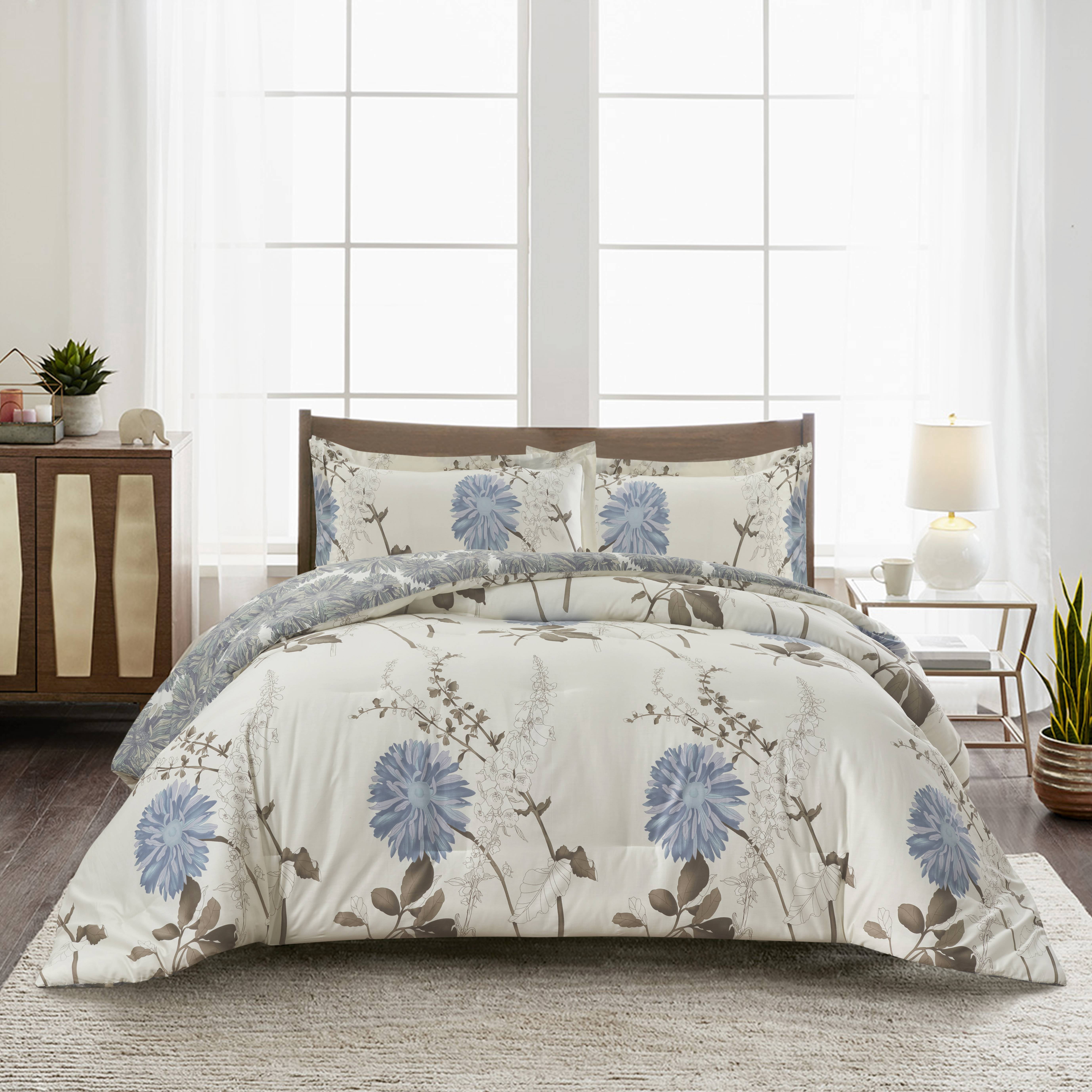 Swanson Beddings Daisy Floral Comforter Set: Comforter and and Pillow Shams 100% Cotton Shell Queen