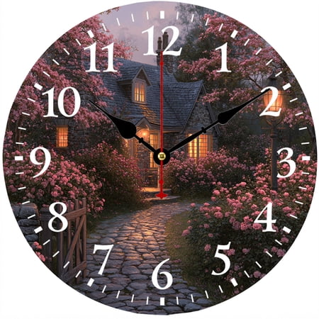 9 . 84 Inch Cottagecore Floral Wall Clock, Rose Garden Cottage Decorative Battery Operated Analog