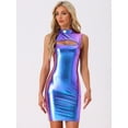 thumbnail image 4 of DARING DIVA Shiny Metallic Cutout Bodycon Mini Dress XS Blue Purple, 4 of 6