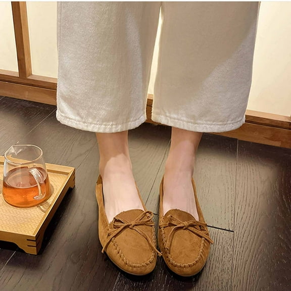 Women's Flat Ballet Shoes Knit Flat Shoes for Women Round Toe Slip on Women Flats for Dressy Casual Office Work Wedding Comfort Soft Brown 5.5