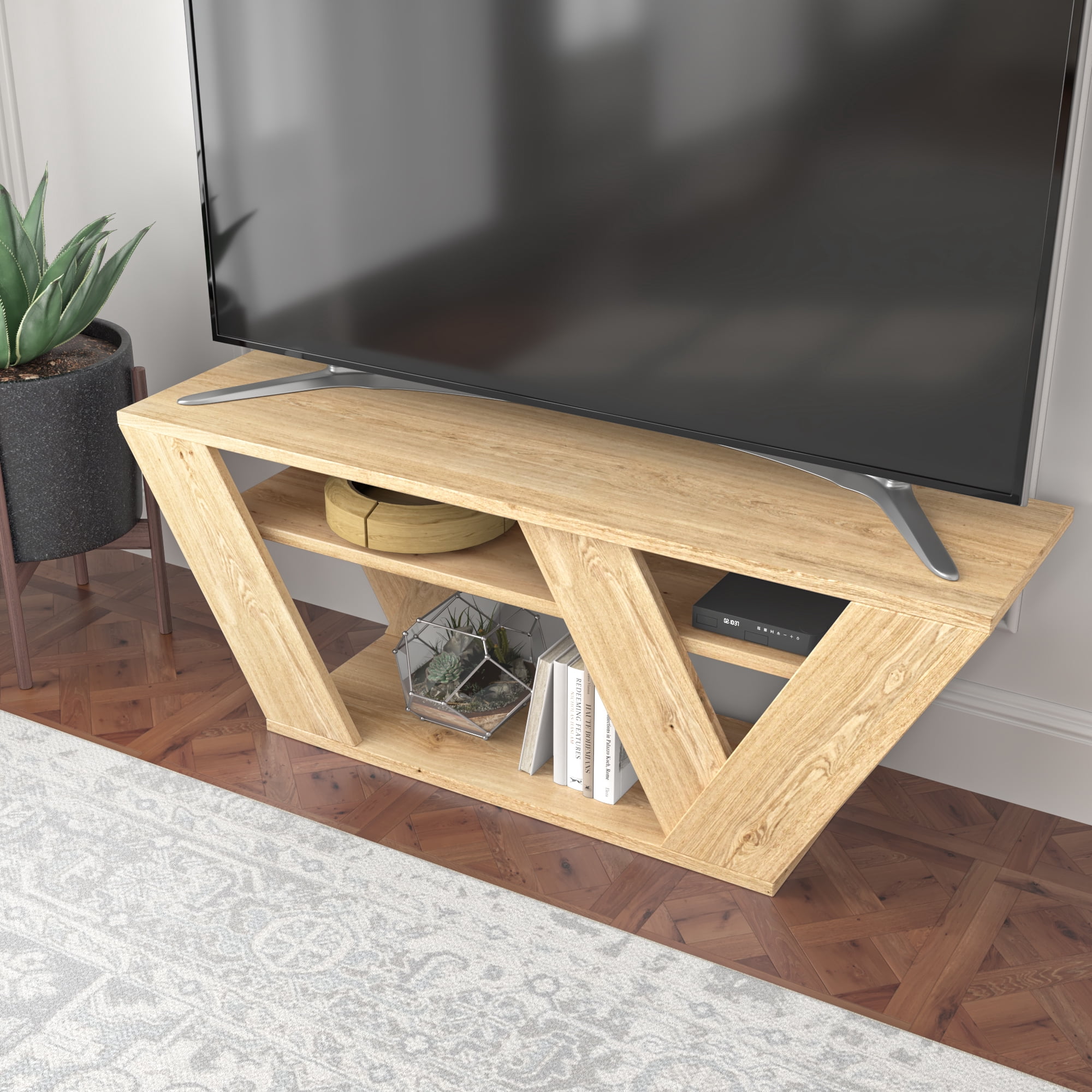 Ada Home Decor Furniture for TVs up to 48" 2 Tier Open Shelf Oak Todd Modern TV Stand