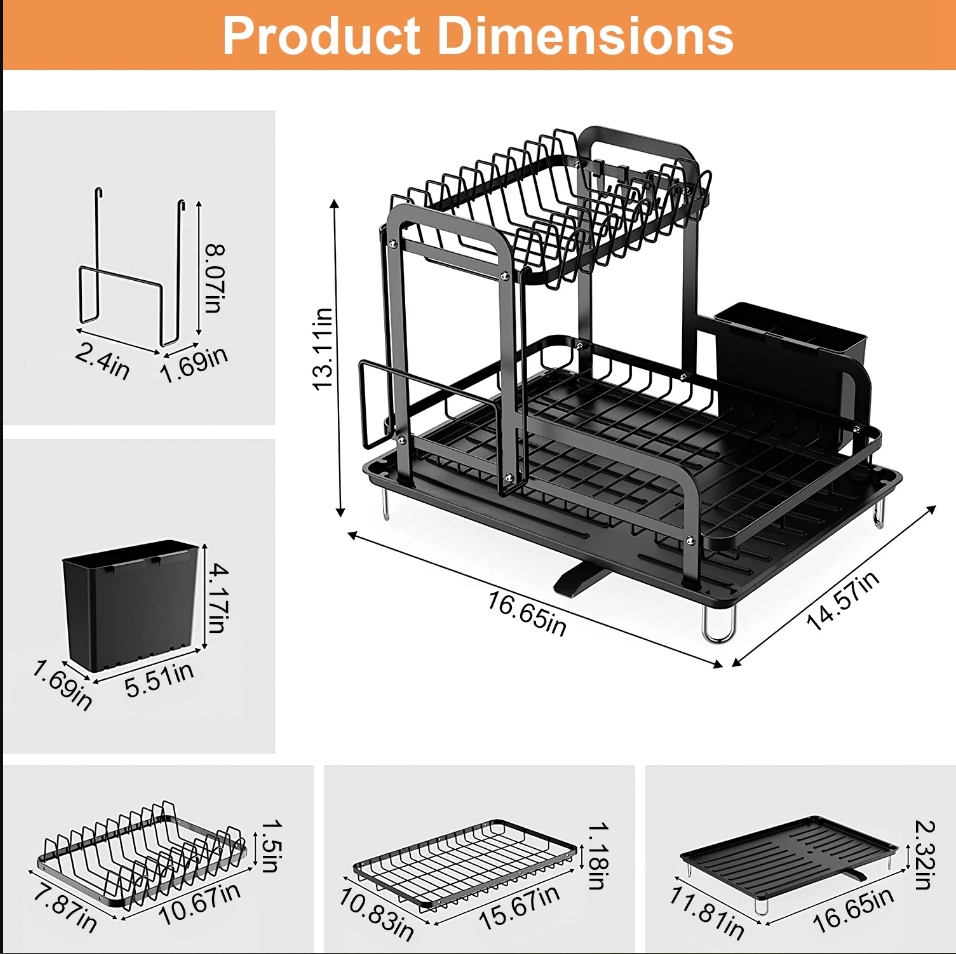 Dish Drying Rack for Kitchen Counter Space Saving Rustproof Dish Rack with Drainboard Detachable Kitchen Drainer Organizer Set