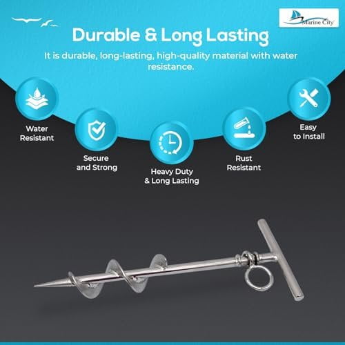 MARINE CITY Spiral Ground Anchor with O-Ring  304 Stainless Steel 4-1/2 x 10-5/8 Inches, Ideal for Boat Mooring, Camping Tents, Puppy Tie-Out Stakes, Backyards, Marines, Yachts Pack of 2