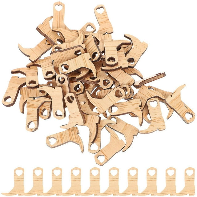 Beige Wooden Boot Decorations with Heart Eyelet for Rustic Barn Weddings, 50pcs Miniature Size
