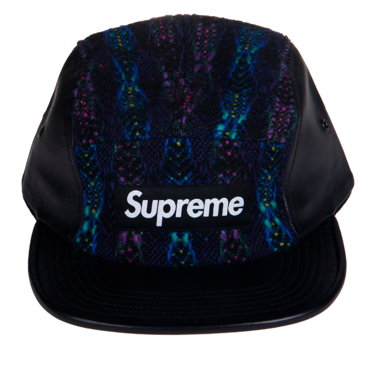 Supreme Knit and Leather Strapback Camp Cap Multicoloured/Black
