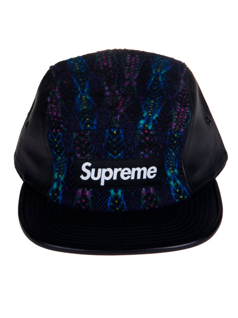 Supreme Knit and Leather Strapback Camp Cap Multicoloured/Black