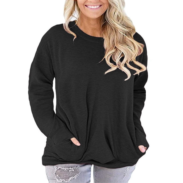 Tops de Color sólido de talla grande para mujer, camiseta informal con cuello redondo, blusa, camisas, negro, 20W
