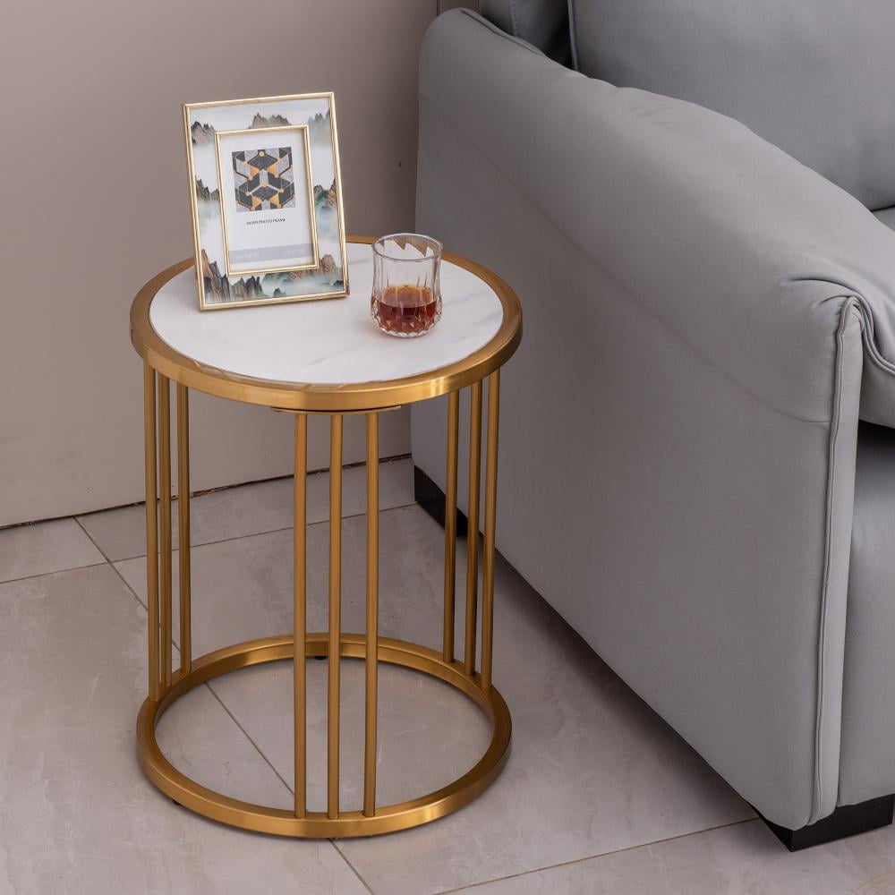 Round End table，Sintered Stone Round Side Table,End table with Golden
