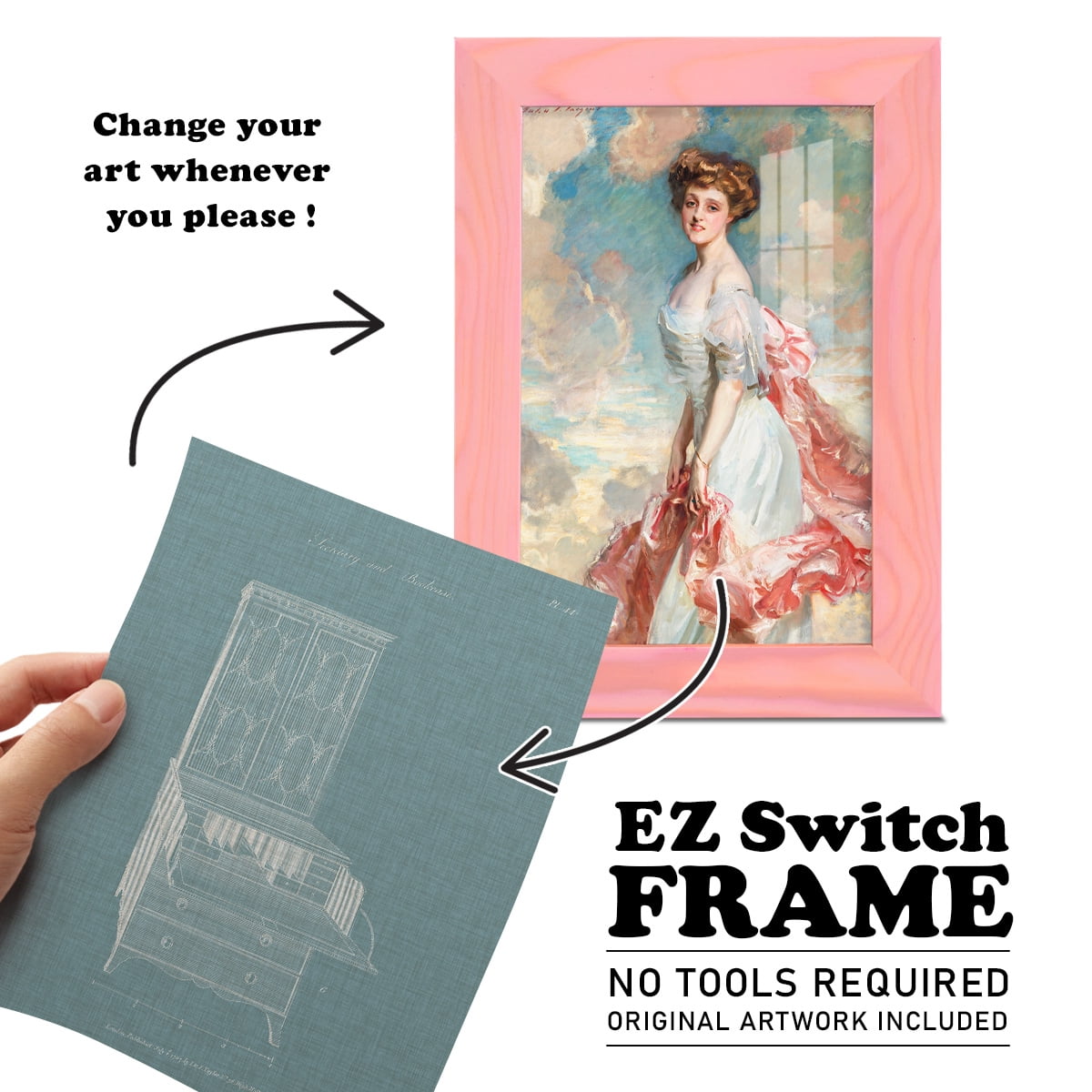 Hepplewhite Desk & Bookcase I - Framed Print w/glass - Sunset Pink