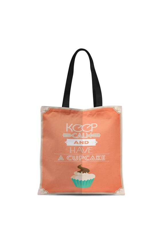 Canvas Tote Bag Carry Food Keep Calm and Have Cupcake Black Durable Reusable Shopping Shoulder Grocery Bag