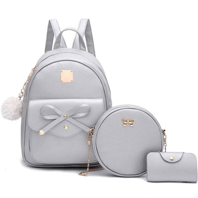 Mochila I IHAYNER de piel para niñas y niños, 3 piezas, plateada