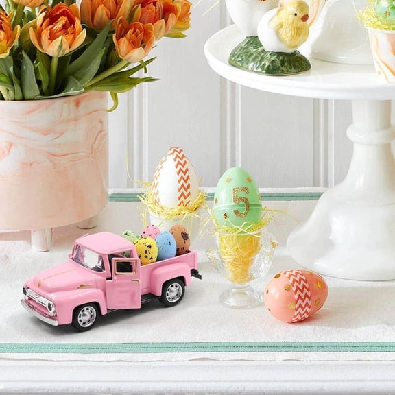 Vintage Truck Farmhouse Table Decoration, Metal Blue Truck Decor, Holiday Indoor Outdoor Pickup Decoration, Decorative Tabletop Storage Christmas Table Centerpiece